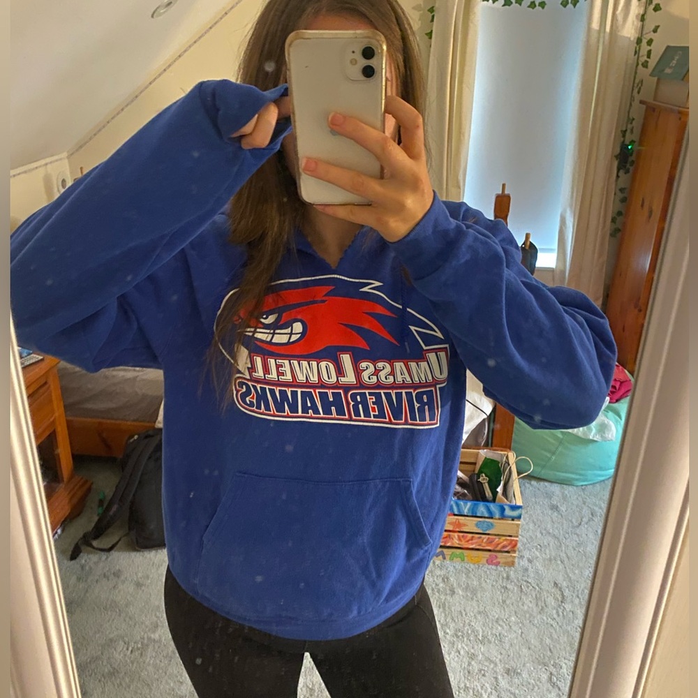 Champion Blue Hoodie with Red and White Logo